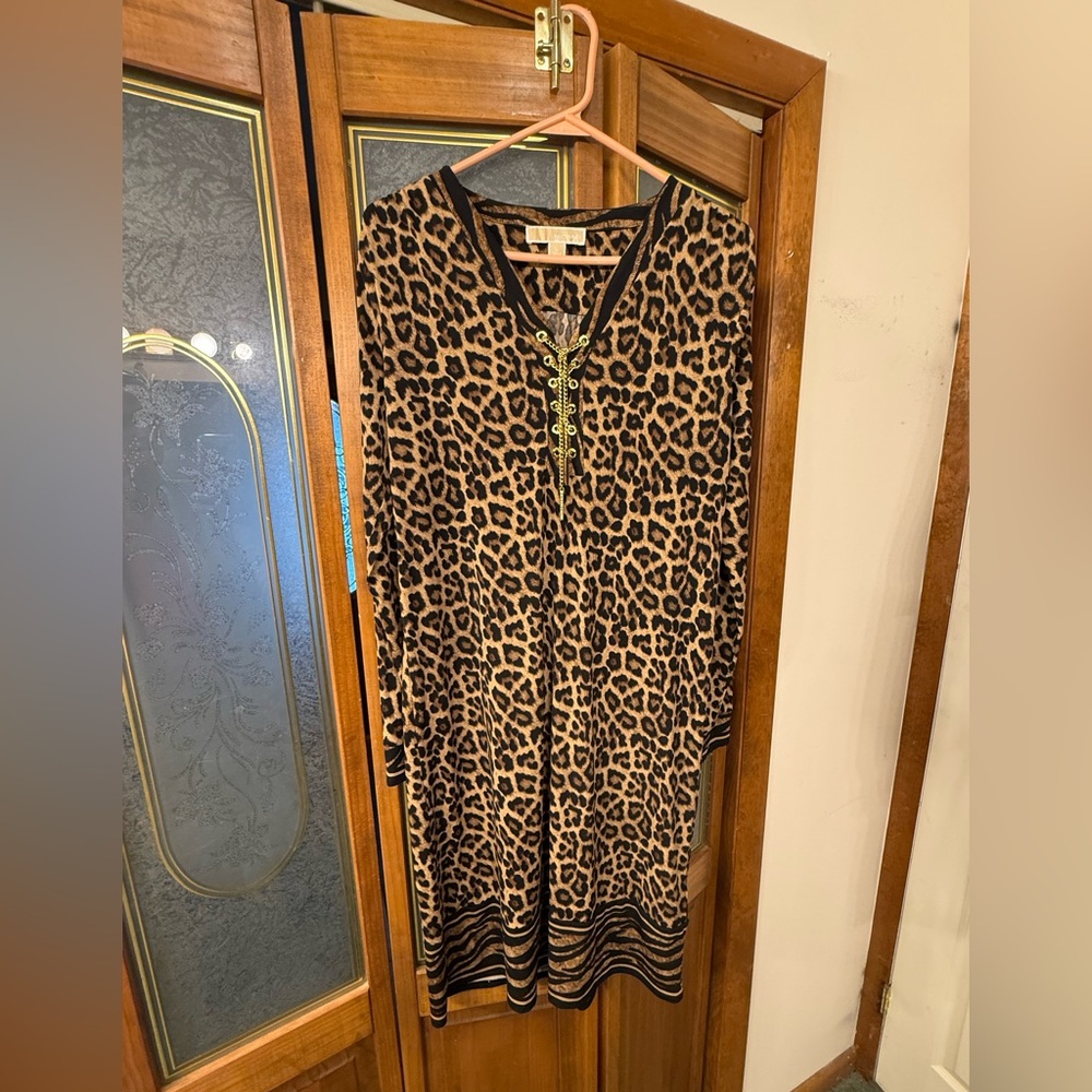 Ladies Michael Kors Leopard Print Midi Dress size Medium
